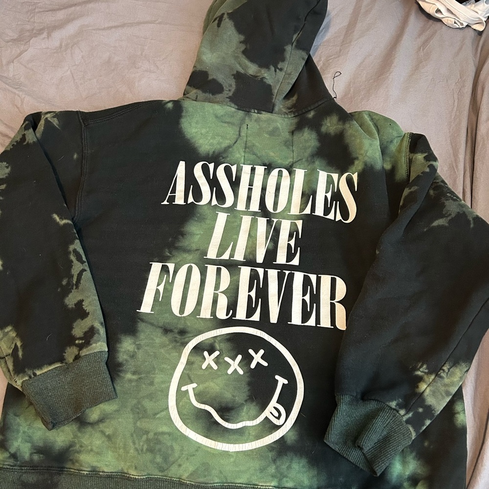 Assholes Live Forever Tie-dye hoodie green and black Good Die Young medium